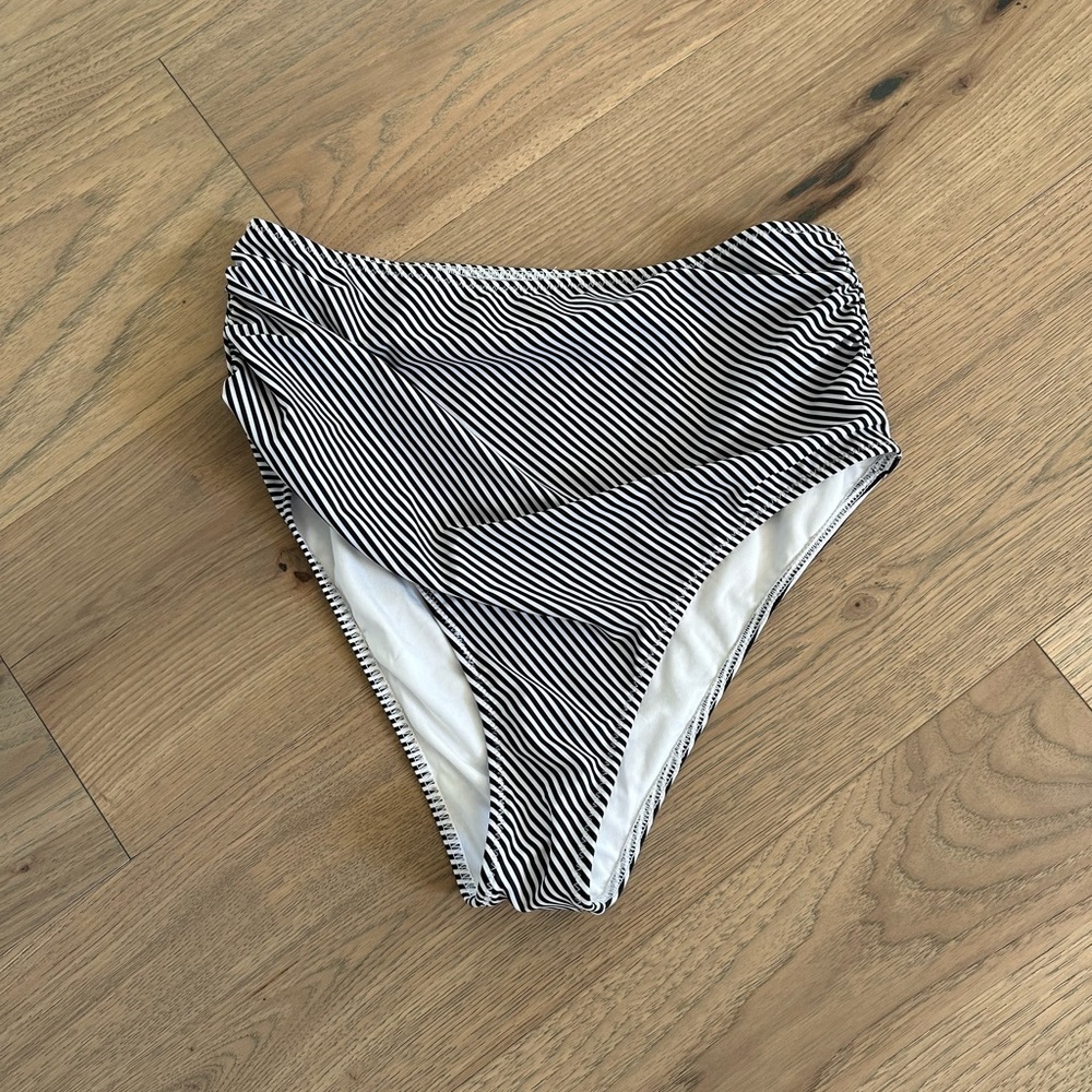Felnart Womens Black and White Striped High Waist Cheeky Swim Bottoms NWT Sz XL
